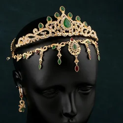 Moroccan Gold Plated Hair Jewelry Rhinestones Arabic Bridal Headdress Water Drop Tassels Wedding Accessories Hair Bride Gifts