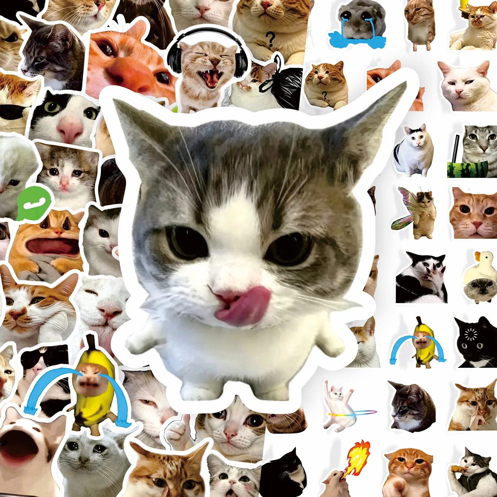 20/50/100pcs Funny Cat Meme Cartoon Stickers Waterproof Cute Animal Decals for Laptops Water Bottles Phones DIY Crafts Gifts