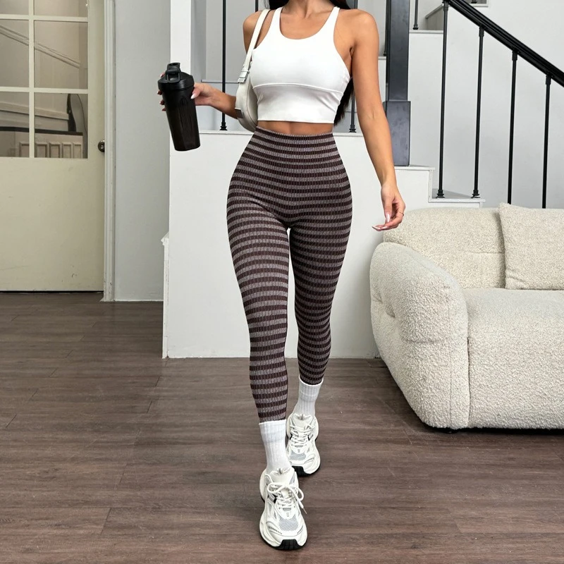 Mallas de Yoga para mujer, mallas con estampado de rayas para deportes al aire libre, mallas ajustadas de cintura alta a la moda, pantalones deportivos para gimnasio en la calle y Fitness