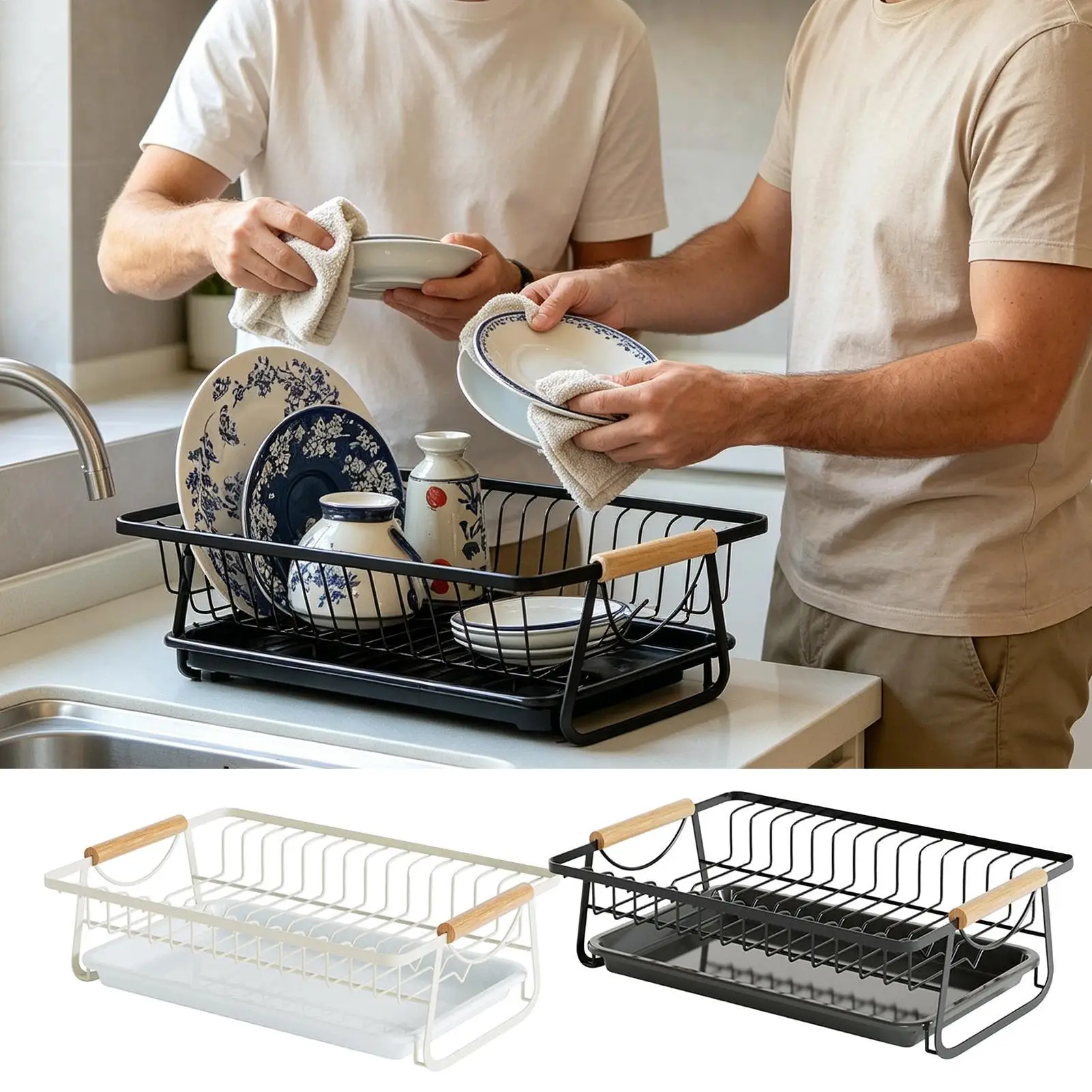 

Dish Drain Shelf Stackable Drawer Bowls and Plates Organizer Rack Countertops Drain Shelf Cabinets Sink Cutlery Storage Shelf