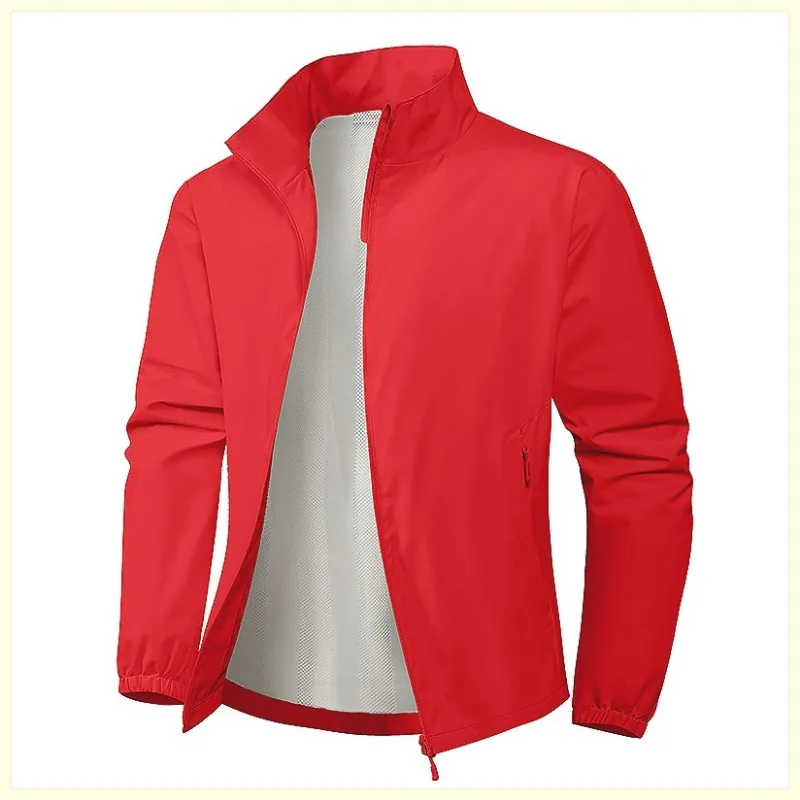 Men's Autumn Stand Collar Lightweight Jacket Casual Outdoor Sports Solid Color Breathable Fitness Running Streetwear Versatile 3