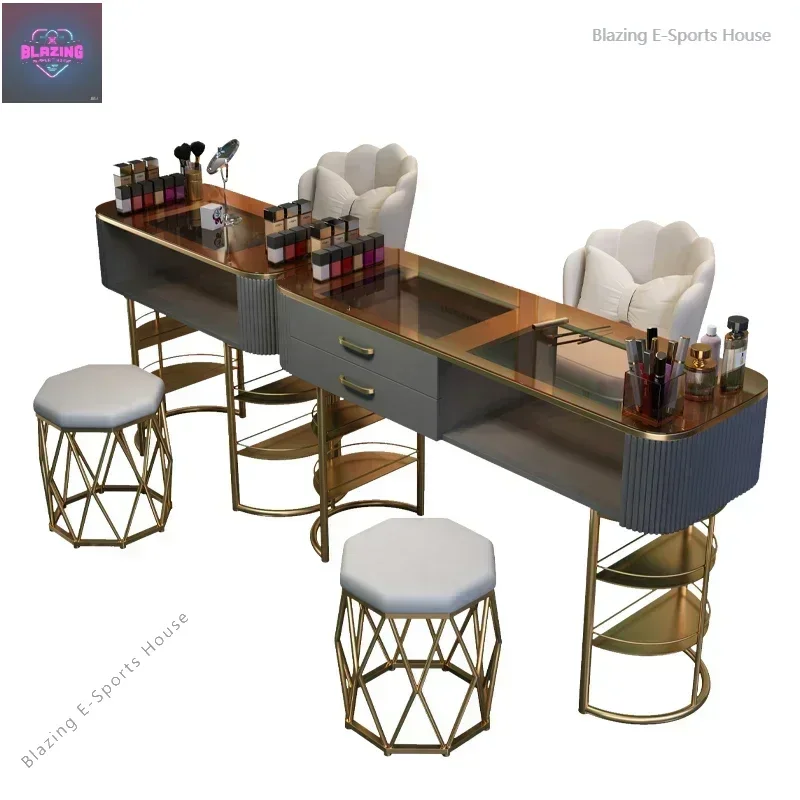 Nordic Galss Tabletop Manicure Table Luxury Storage Professional Nail Table Dressing Mesa De Manicure Salon Furniture KMNT