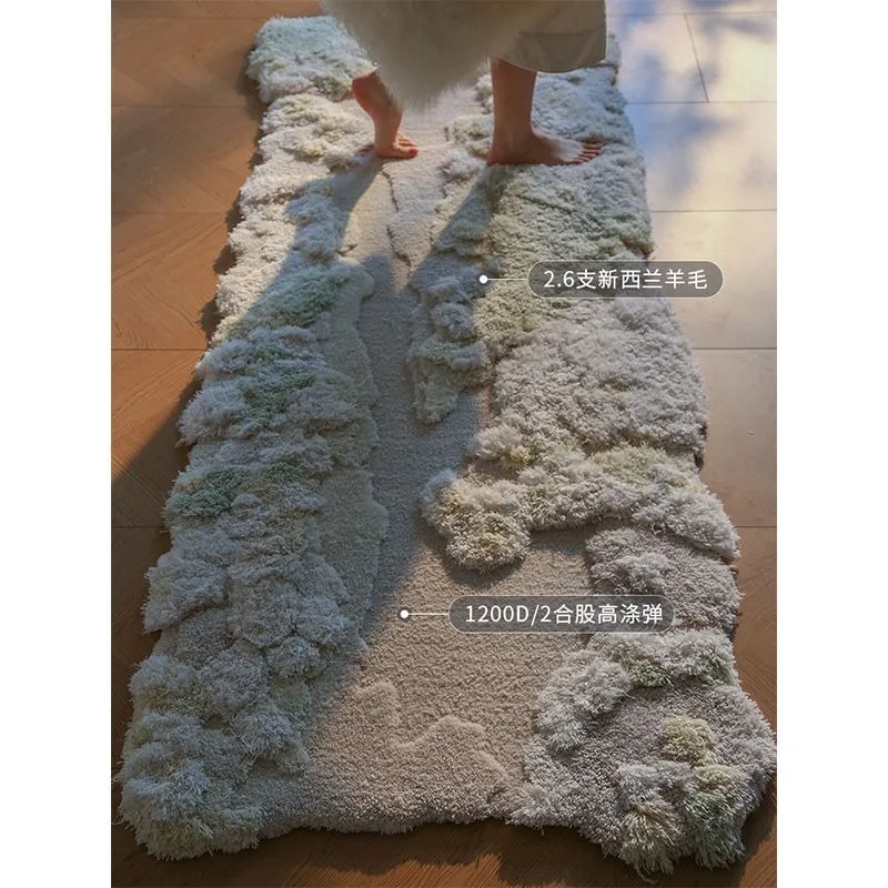 Irregular pure handmade wool bedroom bay window floor mat high-grade light luxury rectangle