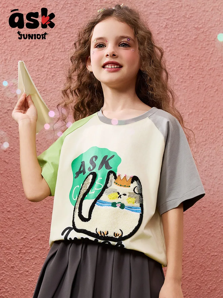 تي شيرت Tween Girls صيفي ثلاثي الأبعاد مطبوع عليه حيوانات متدفق بأكمام قصيرة #1