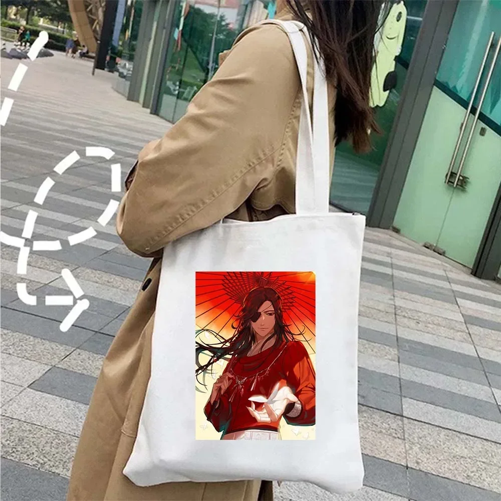 Anime Tian Guan Ci Fu Heaven Official\'s Blessing Canvas Shopper Tote Bag TGCF Hua Cheng XieLian The Ghost King Umbrella Handbags