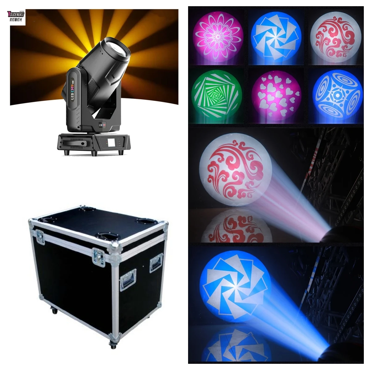 2 pieces with flycase led avec gobos moving head led spot 500W LED beam spot wash BSW CTO CMY moving head light