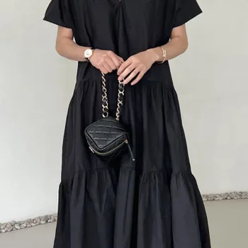 세련된 여름 노화 감소 럭셔리 패션 틈새 디자인 감각 v 넥 루즈 피트 프릴 케이크 스커트 드레스 여성용 