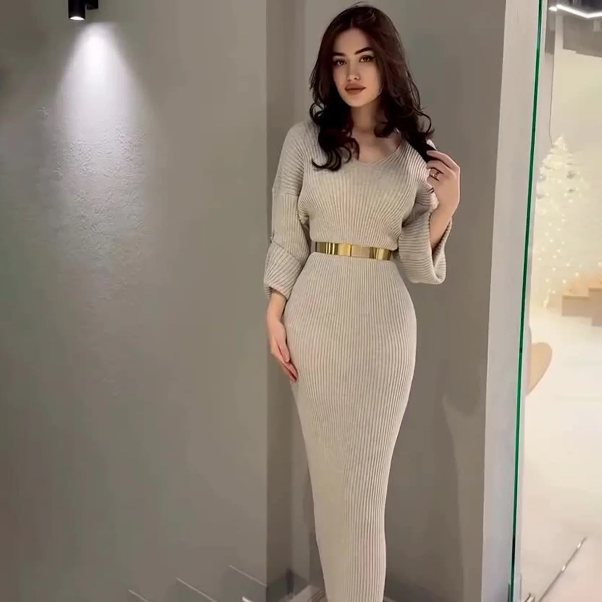 

Faionable lectual Sle Long Knitted Dr Slim Fit V-Ne Autumn Winter New Arrival Women's Premium Quali Sweater