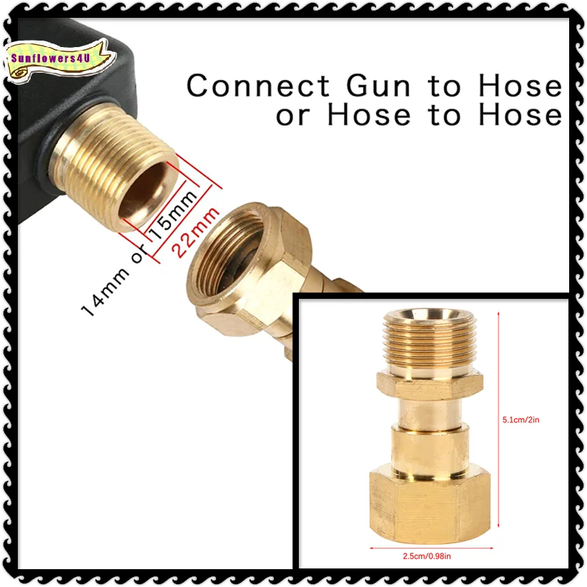 M22 14mm Brass High Pressure Washer Swivel Joint Connector Hose Fitting Thread 360 Degree Rotation Hose Sprayer Connector