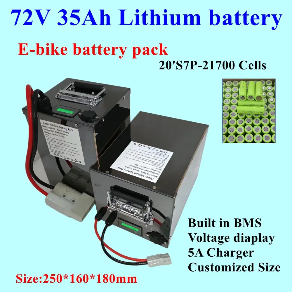 

E-bike battery lithium battery pack 72v 35Ah BMS for 3000w 5000w 7000W e-bike motor Vehicle tricycle scooters + 84V 5A charger