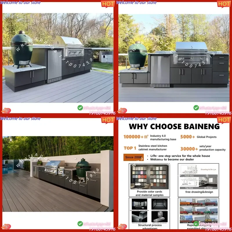 2026Hot BAINENG Factory Free Design Resistant Stainless Steel Outdoor Kitchen Cabinet Free Standing Modular Kitchen Cabinet