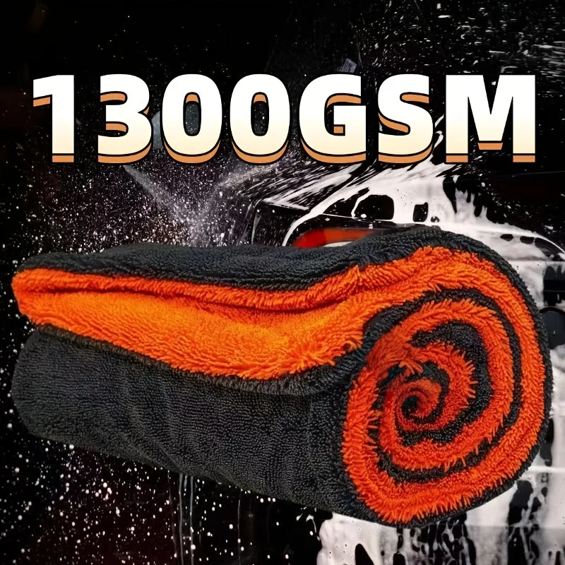 XXL/XL- Large Car Drying Towel, Microfiber Towel, 1300GSM, Double-Sided High Absorbency Twisted Ring Edgeless Car Cleaning Cloth