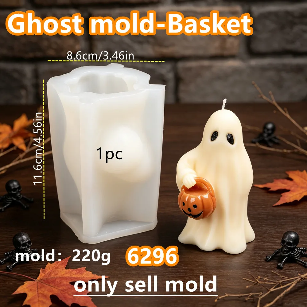 1pc Ghost Silicone Candle Mold With Hand Carry Pumkin Basket Detail Shape Mold DIY Craft Home Decor Handmade Gift, Halloween