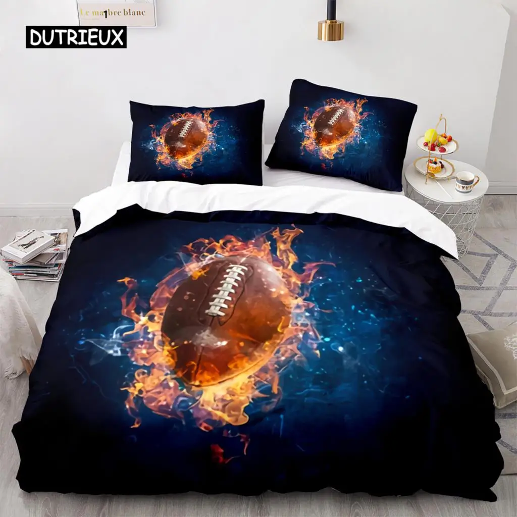 

Football Duvet Cover for Boys Girls Burning Football Comforter Cover Microfiber Sports Games Theme Soft King Size Quilt Cover