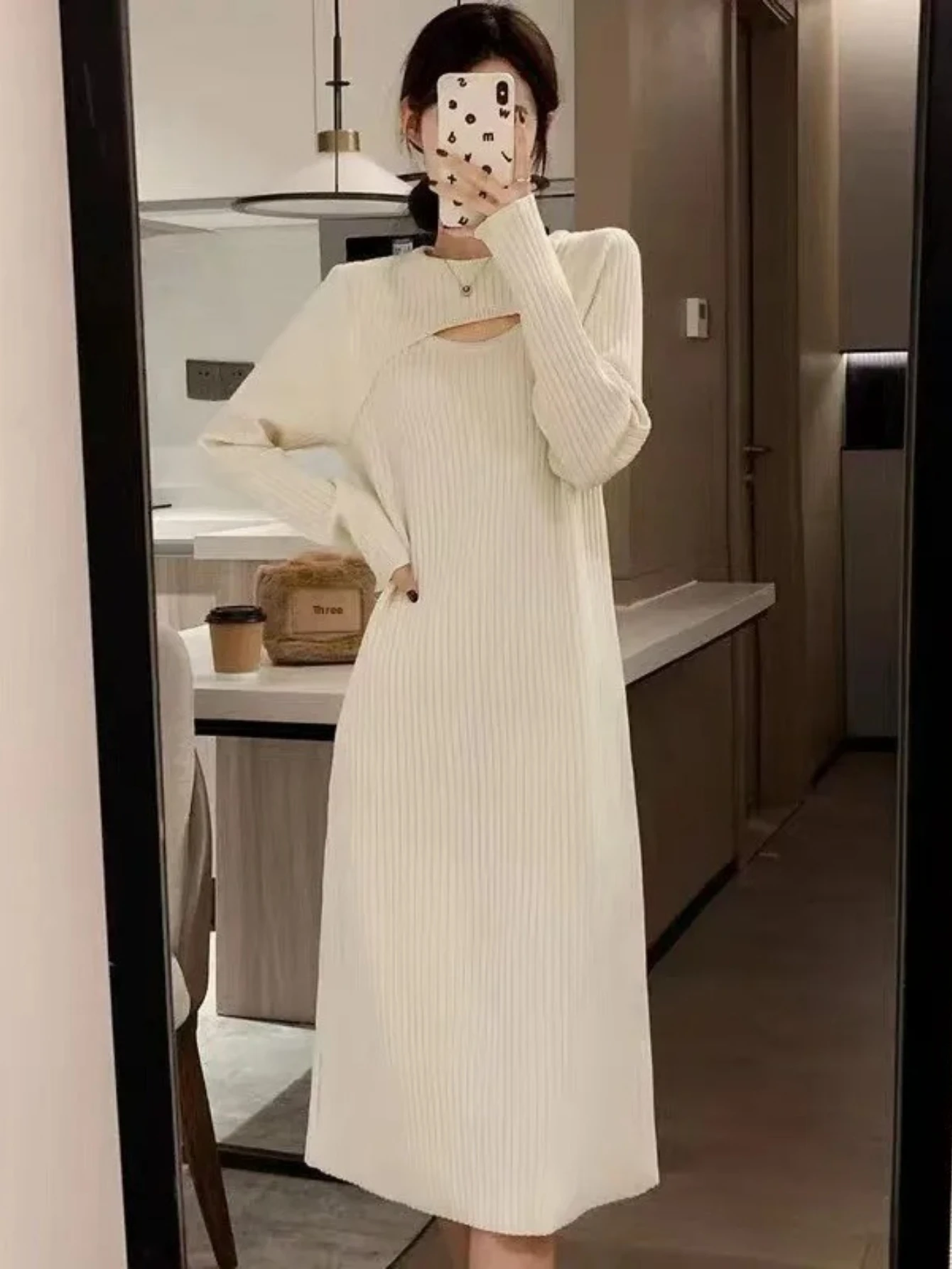 

Elegant Long Straight Knitted Dress Spring round Neck Pullover Design Women's Fashion Comfortable Fit Casual Wear