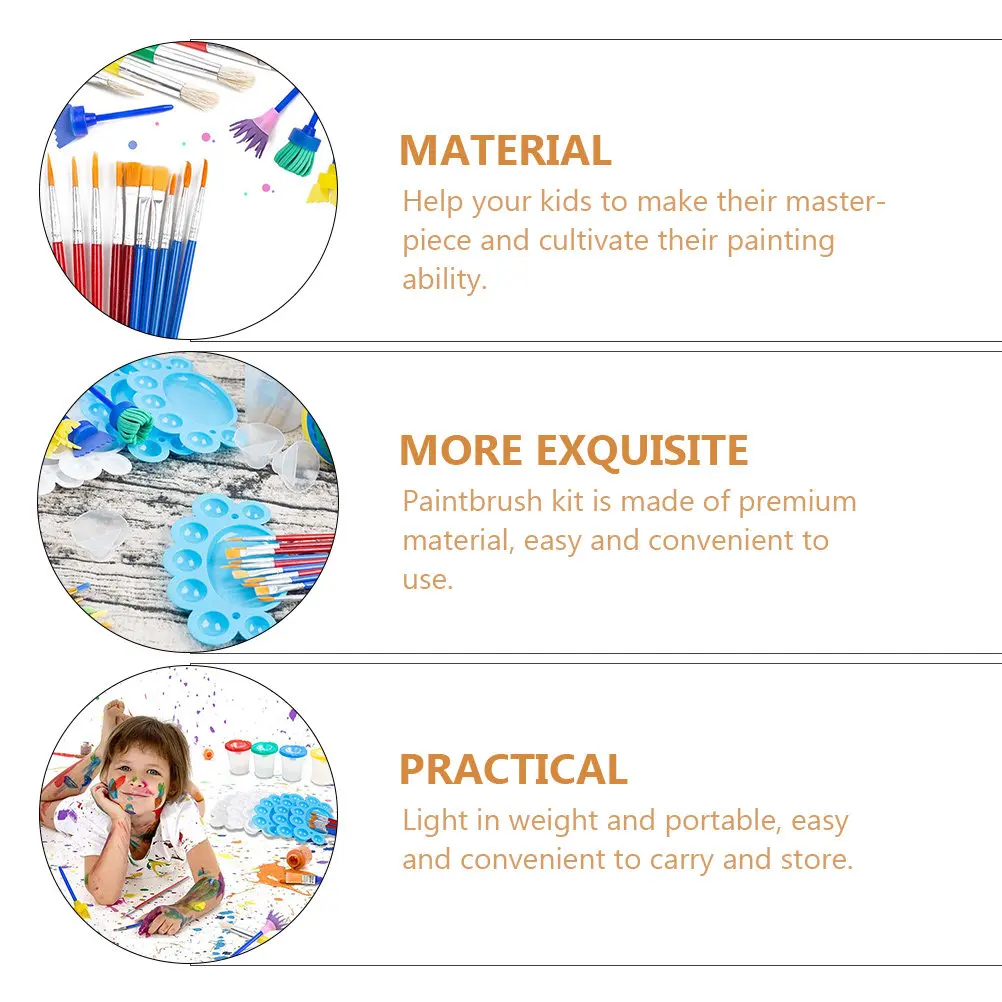 1Set Kids Paint Brush Kit Comfortable Grip Smooth Handle Painting Tools for Children Students Watercolor Drawing Art Craft DIY
