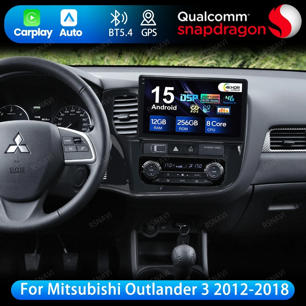 Android 15 para Mitsubishi Outlander 3 2012-2018 navegación estéreo DVD Autoradio inalámbrico Carplay Auto 4G LTE unidad principal GPS BT