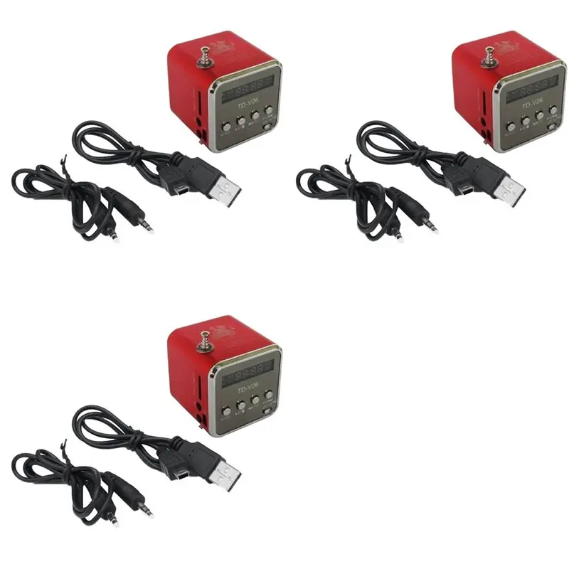 

【TODAY-BUY】3X TD-V26 Цифровой портативный мини-FM-радиоприемник с LED-динамиком, беспроводной динамик, поддержка MP3, SD/TF-карт, красный цвет