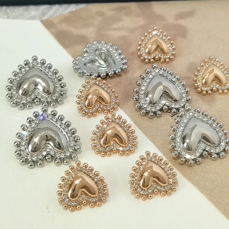 

18/25MM Luxury Love Metal Buttons Of Clothing Wholesale Rhinestone Decor Shank Button For Women Apparel Sewing Accessories DIY