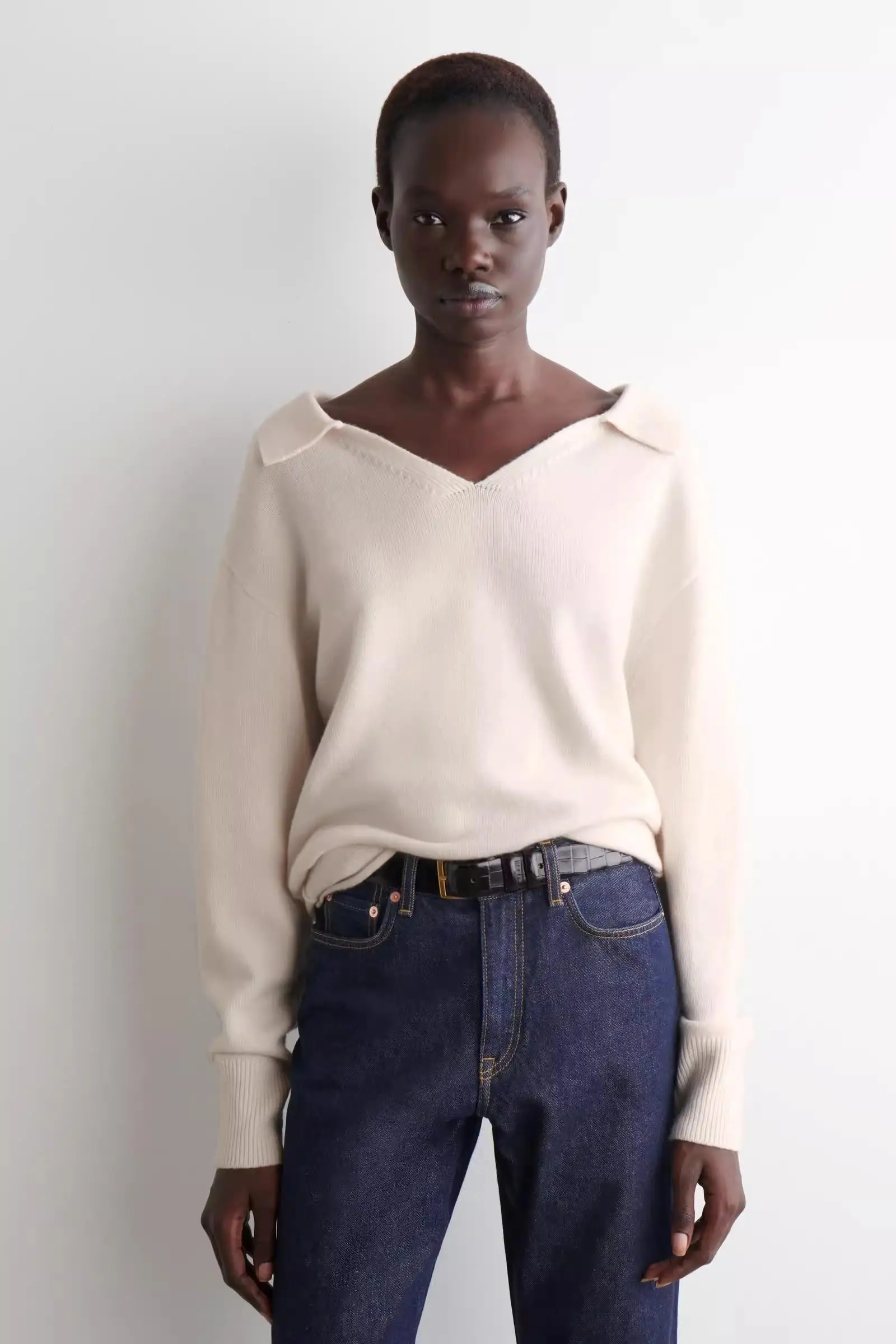 

Ethereal MD 2025 cos autumn new style of women's casual standard Polo collar blend knitted sweater