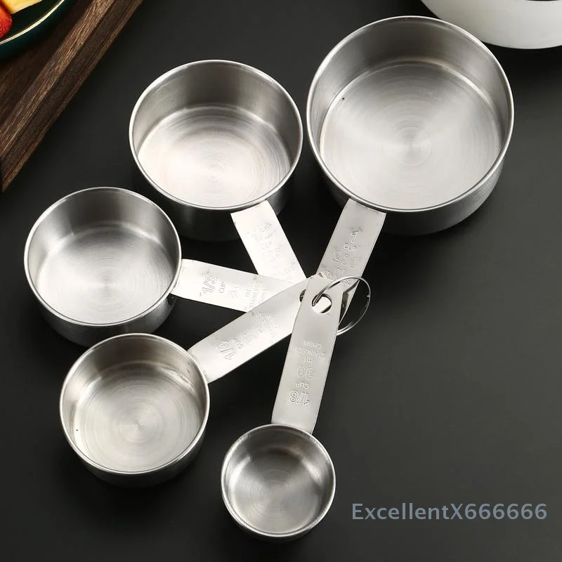 

5Pcs/Set Stackable Measuring Cups And Spoons Set With Scale Stainless Steel Coffee Measuring Spoon Kitchen Accessories