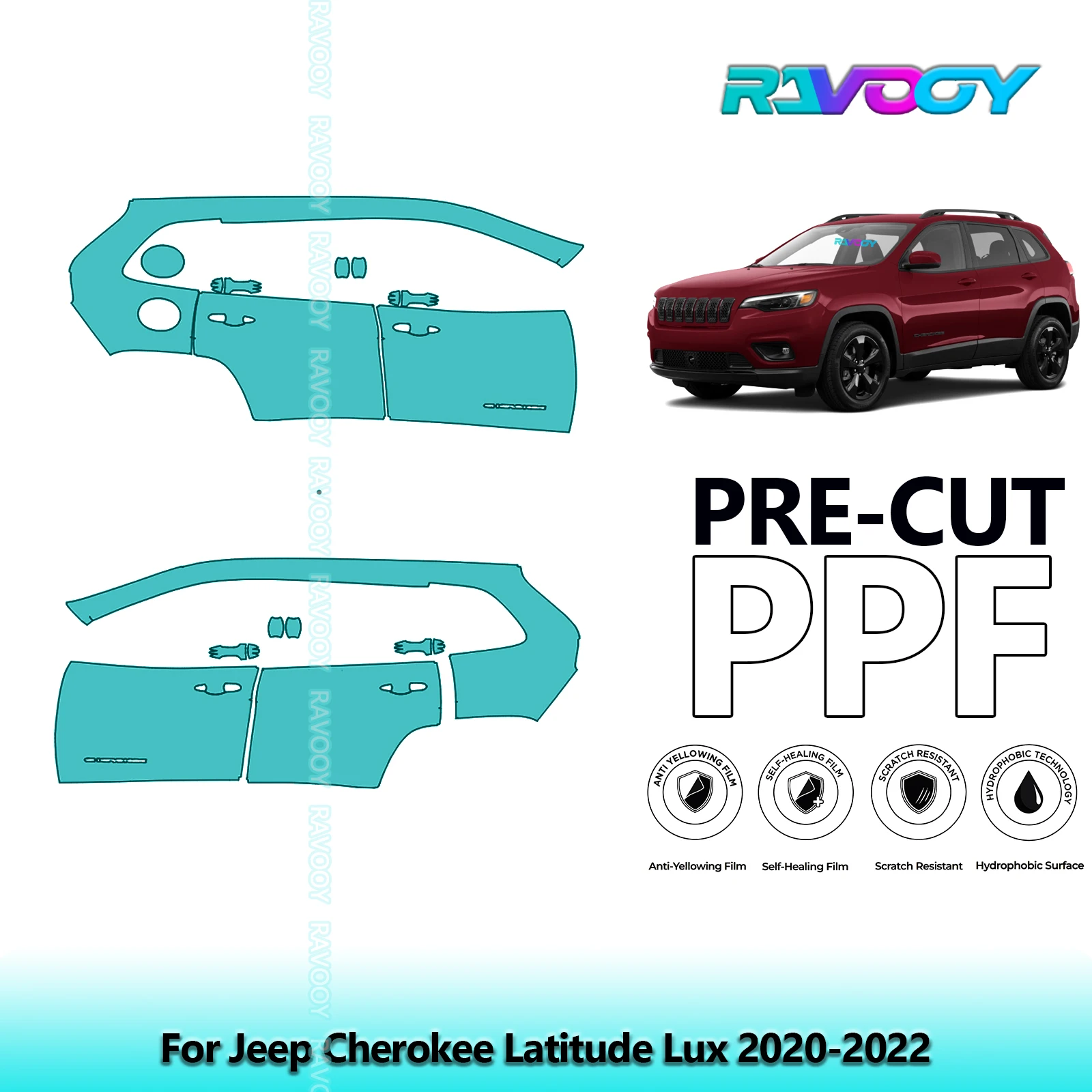 

For Jeep Cherokee Latitude Lux 2020-2022 8.5mil Clear Matte Pre-Cut PPF Door & A/B Pillar Kit TPU Paint Protection Film Set