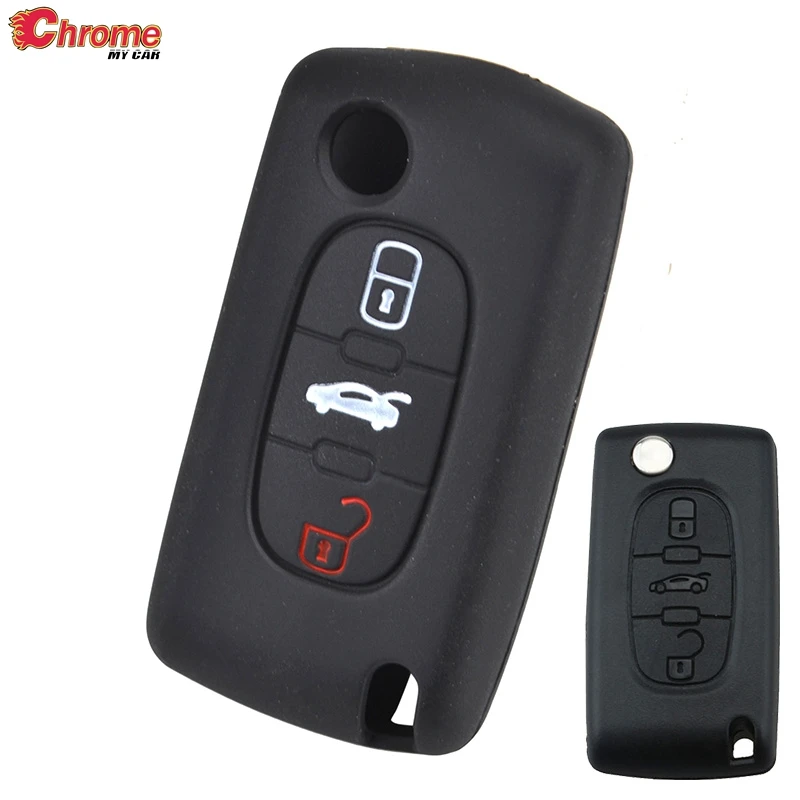 

Силиконовый чехол для автомобильного ключа для Peugeot 207 308 407 Citroen C3 C4 C6 Xsara Picasso Berlingo 3-кнопочный складной флип-брелок с дистанционным управлением