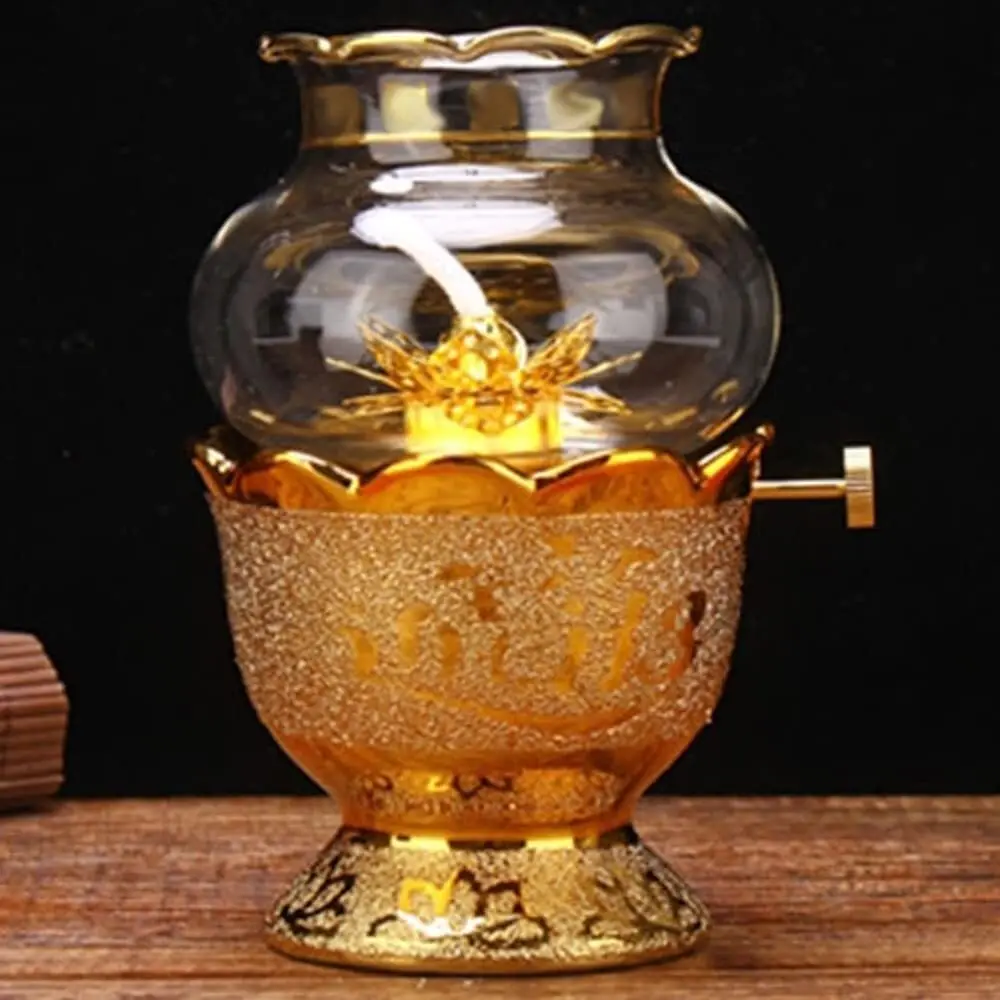 15cm Buddhist Lotus Windproof Oil Lamp Buddha Butter Lamp Temple Decorate