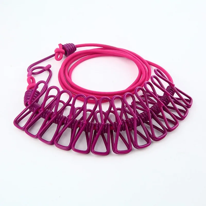 Retractable Clothes Drying Rack Rope with 12 Clips Portable Clothesline Storage Clothing Line for Laundry Drying Line Camping