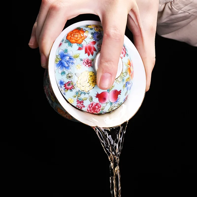 White Porcelain Sancai Gaiwan Color Enamel Cover Bowl Lid Saucer Vintage Handmade Tea Tureen Teaware Sets Gift 200ML