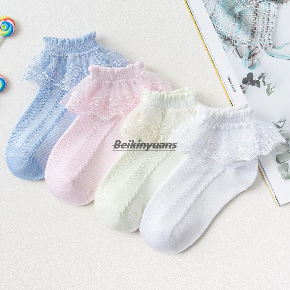 Children's lace socks girls' cotton socks spring and autumn thin summer Japanese lace princess short socks baby white dance