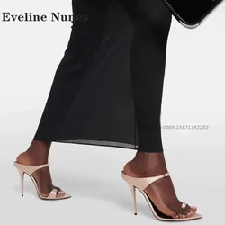 Clip Toe Straight Strap Slides Rhinestone Buckle Strap Slip On Women's Sandals Side Air Slingback Elegant Woman Heeled Shoes