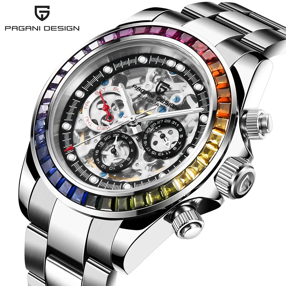 

PAGANI DESIGN Men's multi-functional fully automatic mechanical watch with hollowed out movement and precision steel watch