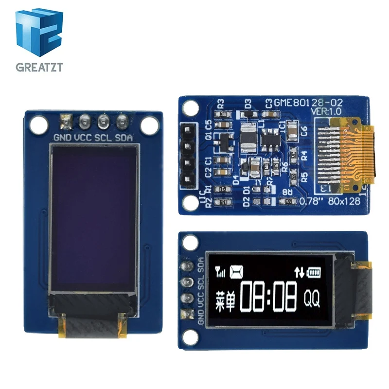 

TZT 0.78 inch OLED Display LCD Screen Module 0.78" White Color Resolution 128*80 SPI Interface SH1107 driver 128X80 for arduino