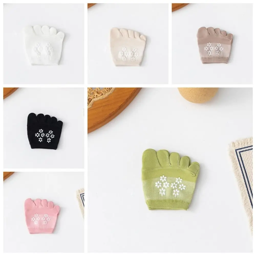 2Pairs Simple Flower Forefoot Socks Soft Anti-slip Half Feet Socks Invisible Cotton Hosiery Boat Socks Summer
