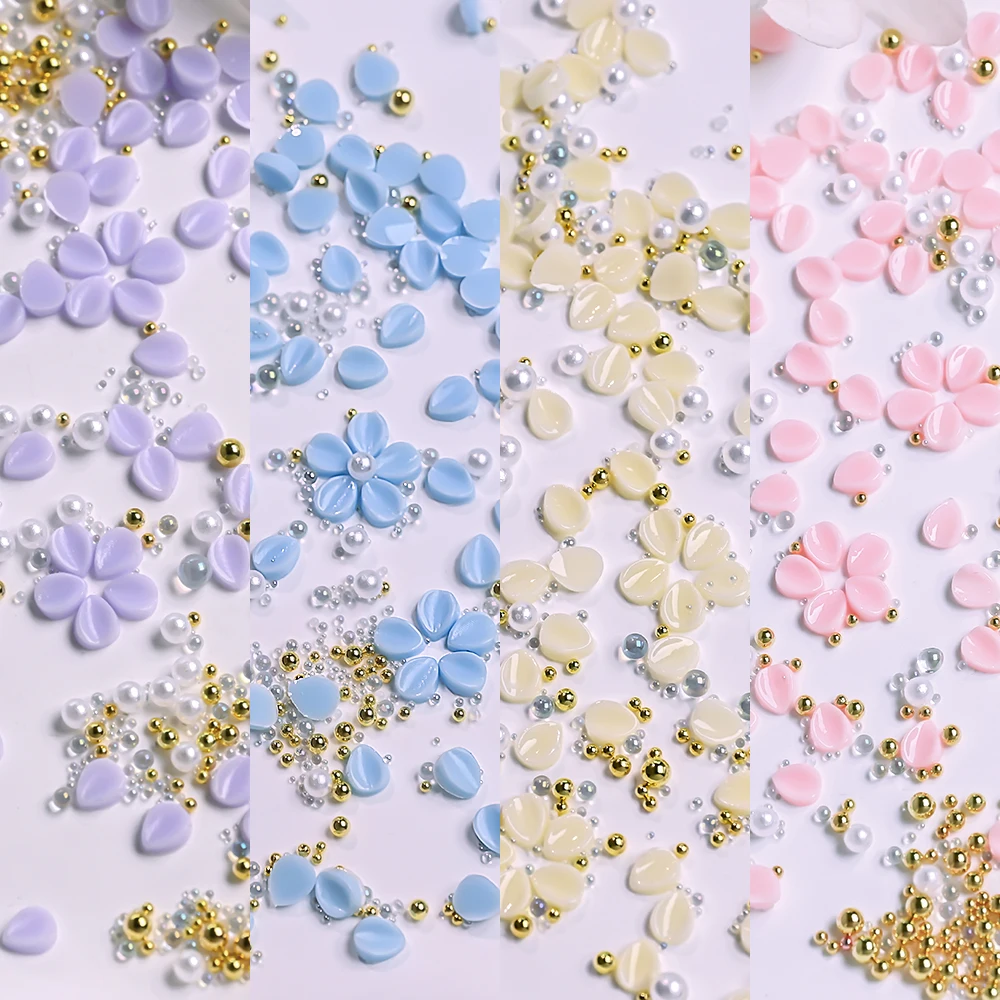 ชาร์มเล็บอะคริลิค 3 มิติ รูปกลีบดอกไม้ 150 ชิ้น สำหรับตกแต่งเล็บ DIY ลูกปัดสีขาวทอง กลีบอะคริลิคขนาดเล็ก อุปกรณ์ตกแต่งเล็บสไตล์ Y2K # # $