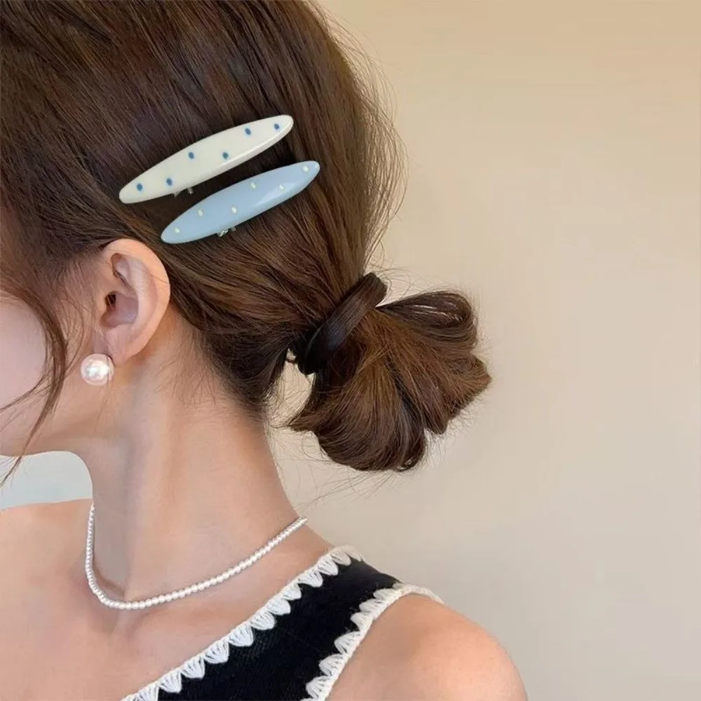 New Resin Duckbill Hair Clip Cream White Light Blue Bangs Clip Polka Dot Sturdy Hold Women Hair Clip Bangs Securing