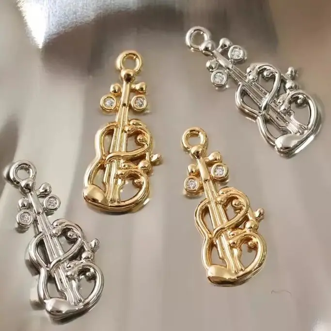 

2 шт. 18,4x8 мм из настоящего золота с медным покрытием, французские романтические ретро-подвески для скрипки для DIY ювелирных изделий ручной работы, аксессуары