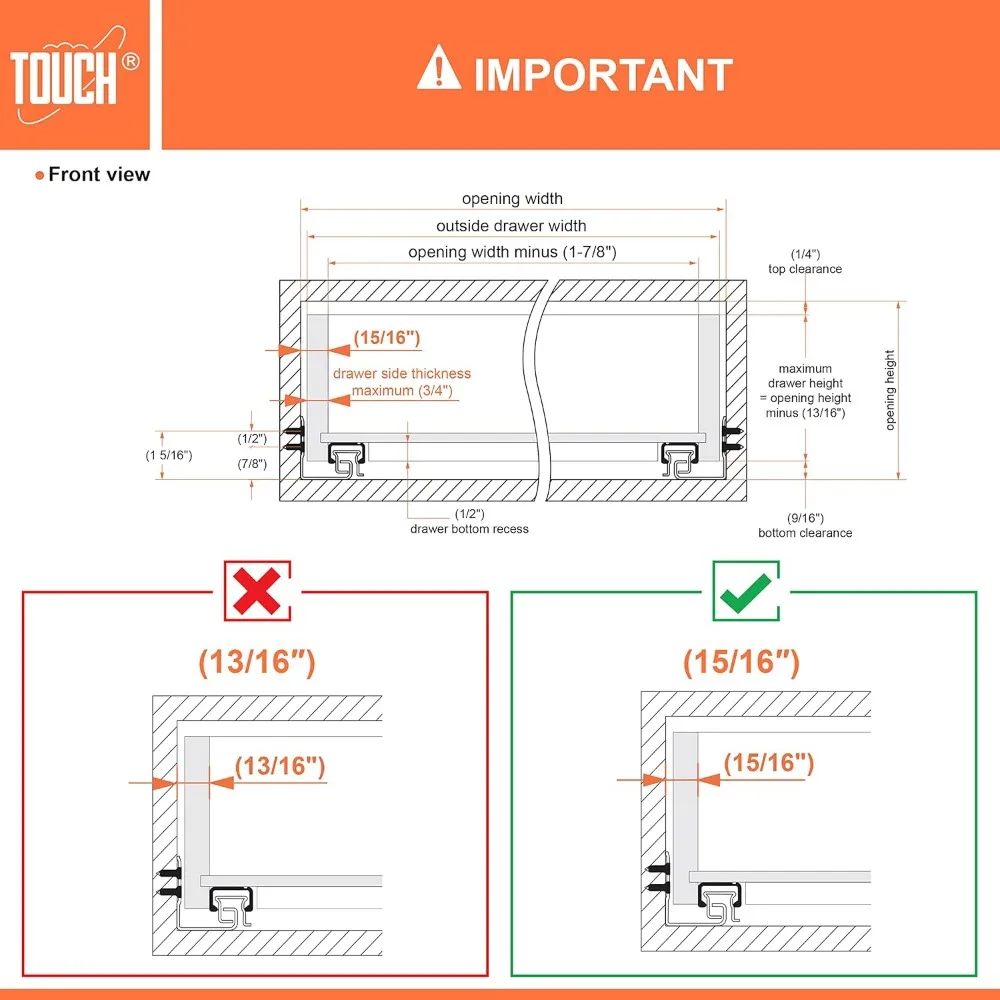 شرائح أدراج ناعمة مغلقة تحت التركيب، 3/4 بوصة، 3 أزواج، طول 12 بوصة، عداء انزلاقي مخفي لحركة الأدراج الناعمة