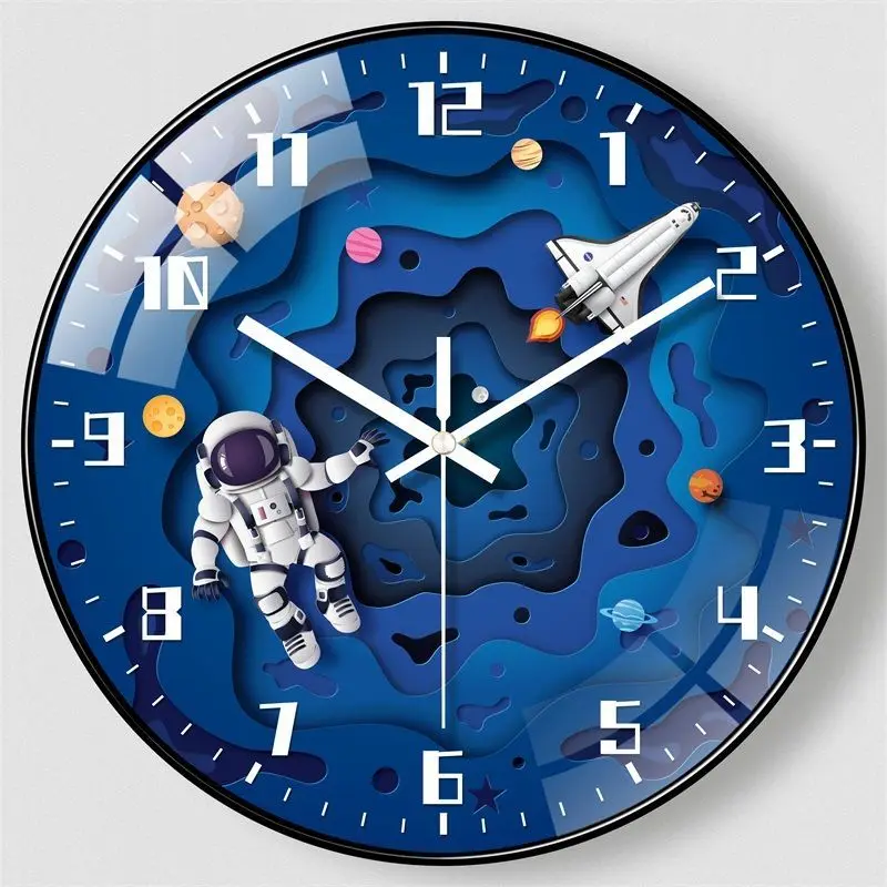 

Non punching wall clock Astronaut children's bedroom wall clock Silent clock living room decoration