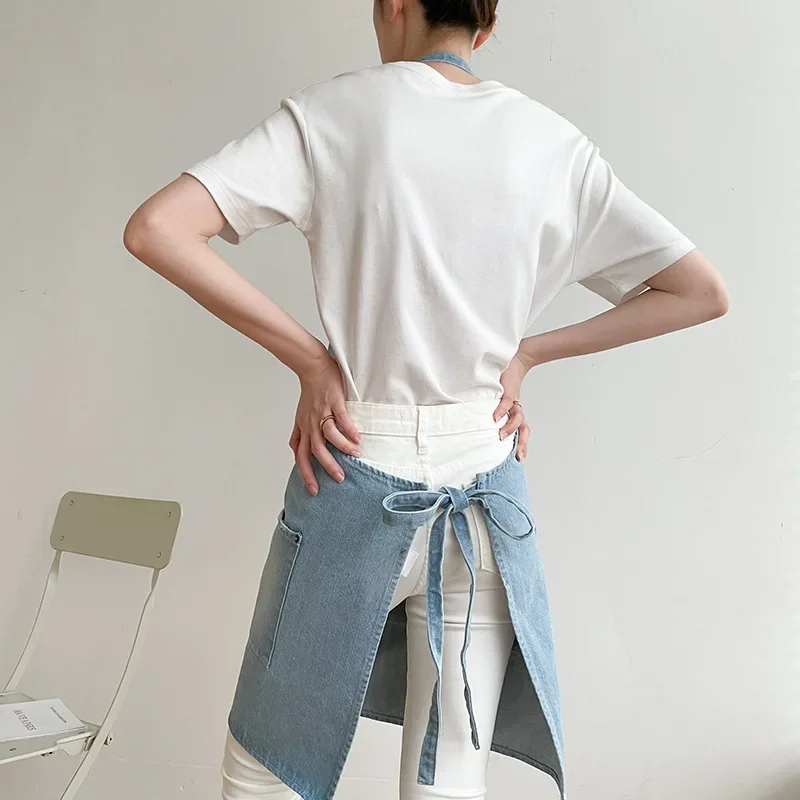 Blue Denim Simple Aprons Uniform Unisex Jeans Aprons Men Lady Chef Kitchen Cooking Apron Beauty Nails Cafe Uniform