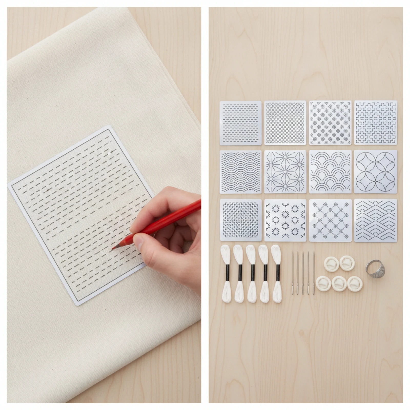 Sashiko Embroidery Template Ki - Embroidery Kit Starter 评论和价格