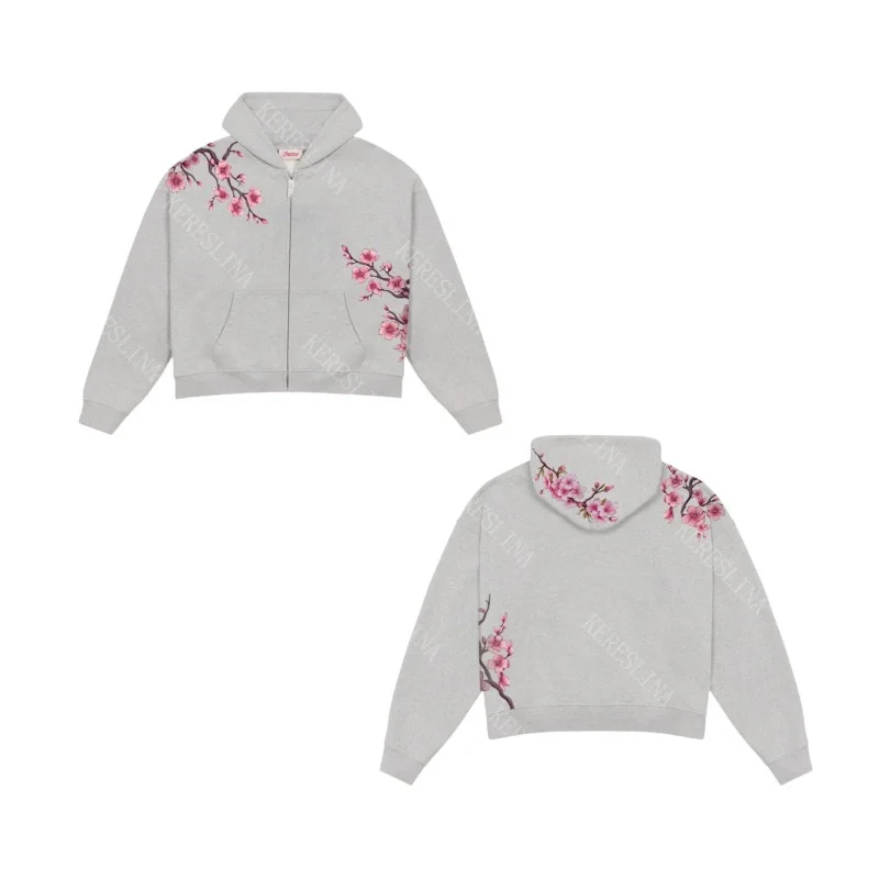 

Женская винтажная толстовка-кардиган в стиле Харадзюку с капюшоном, осенне-зимняя, уличная, в стиле хип-хоп, Y2K, с цветочным узором, свободного кроя