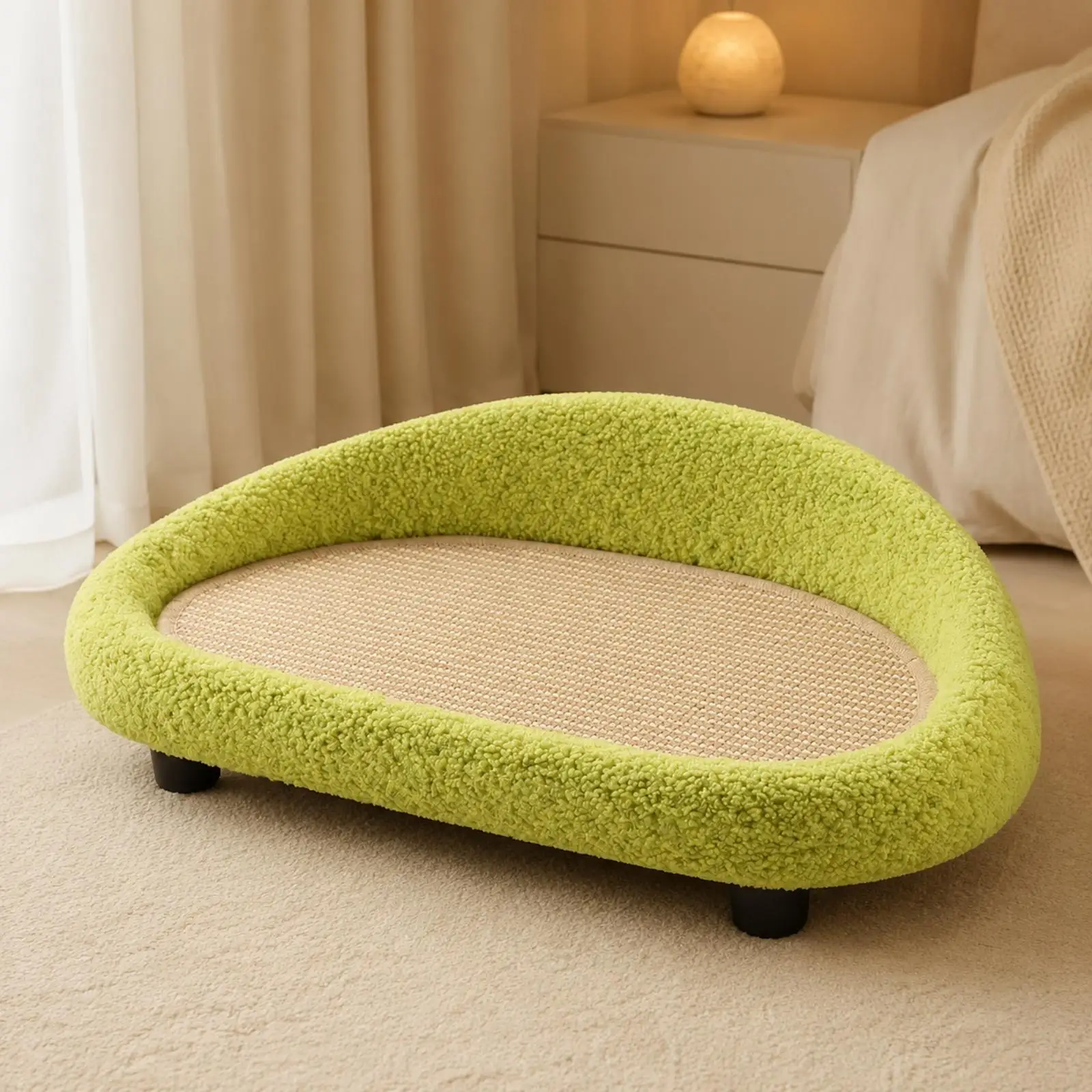 Oval Shape Cat Scratcher with Sisal Scratch Area and Cushioned Lounge Support for Multiple Cat Behaviors in Home