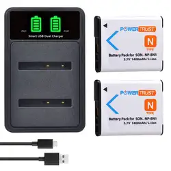 PowerTrust NP-BN1 NP BN1 bn1 batteria + LED doppio caricatore per Sony DSC-W800,DSC-W830,DSC-W810,DSC-WX220,DSC-WX320,DSC-QX30,DSC-QX100