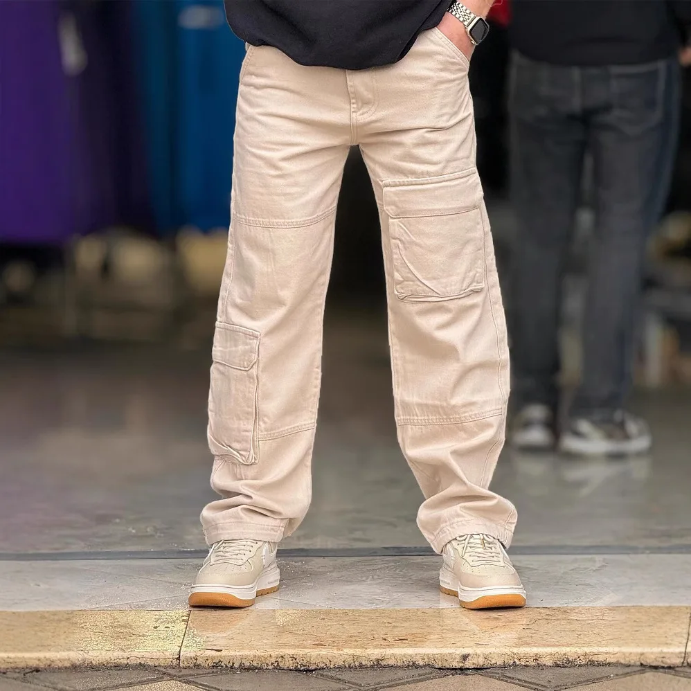 

Casual Cotton Work Trousers for Men Spring Autumn Winter Multi-Pocket American Style Straight Leg Workwear Pants