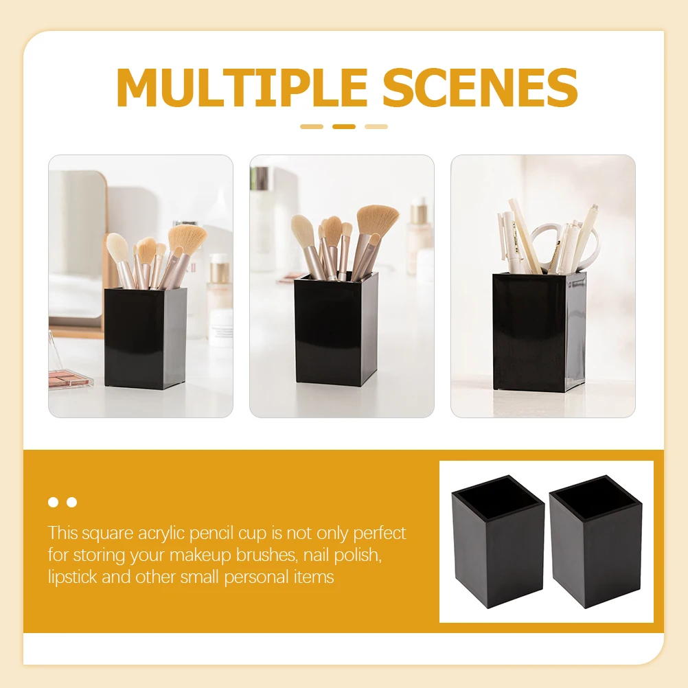 

2pcs Acrylic Pen Holder for Desk Makeup Brush Organizer Pencil Cups Stationery Storage Box Desktop Vanity Bathroom Bedroom