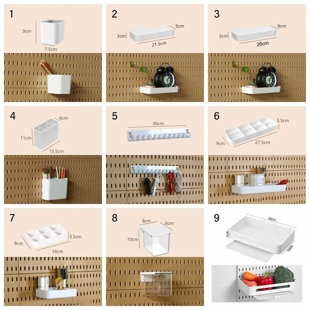 White Pegboard Storage Boxes Creative DIY Accessories No-Drilling Wall Organizer No Punching Plastic Hole Board Storage Case