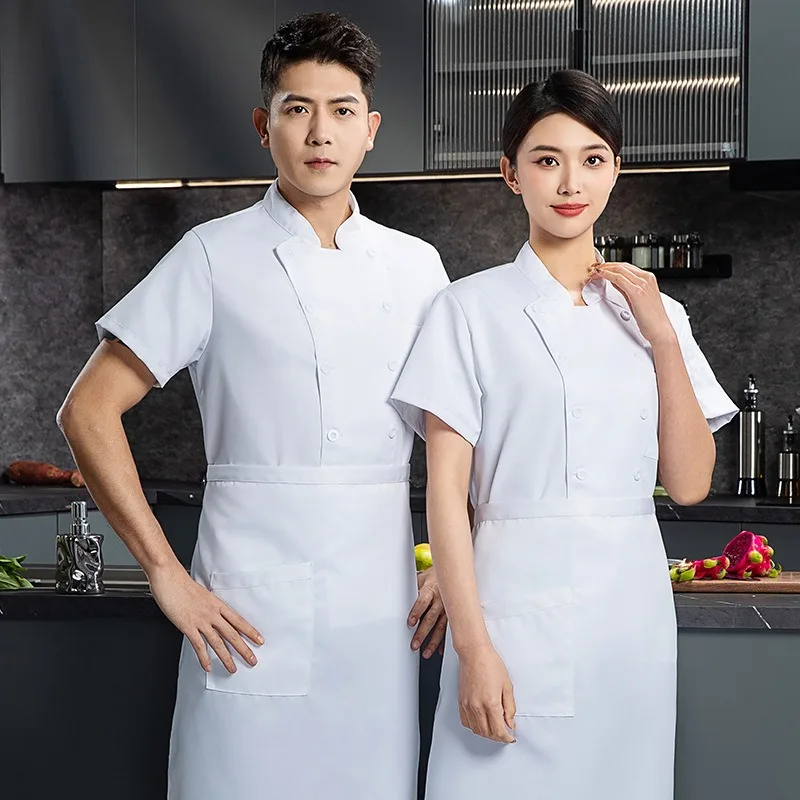 

New Solid Color Double-row Chef's Clothes in Summer Sweat-absorbing and Sweat-wicking Overalls Hotel Kitchen Coat.