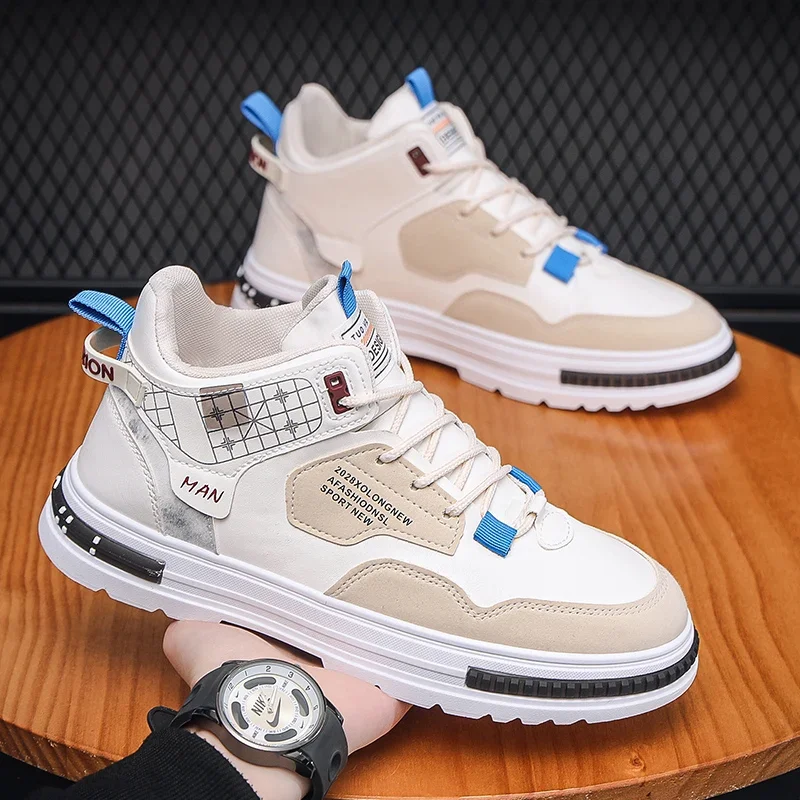 

Fashion Leather Men Casual Shoes Comfortable Man Walking sneakers High top Breathable lightweight student Running Sport shoes